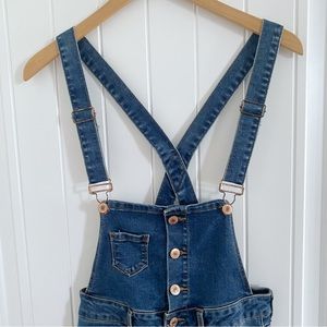 Skinny leg distressed overalls